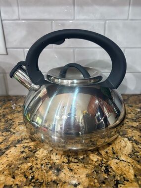 baldwin Stainless Steel Tea Kettle with Black Handle and Lid Knob